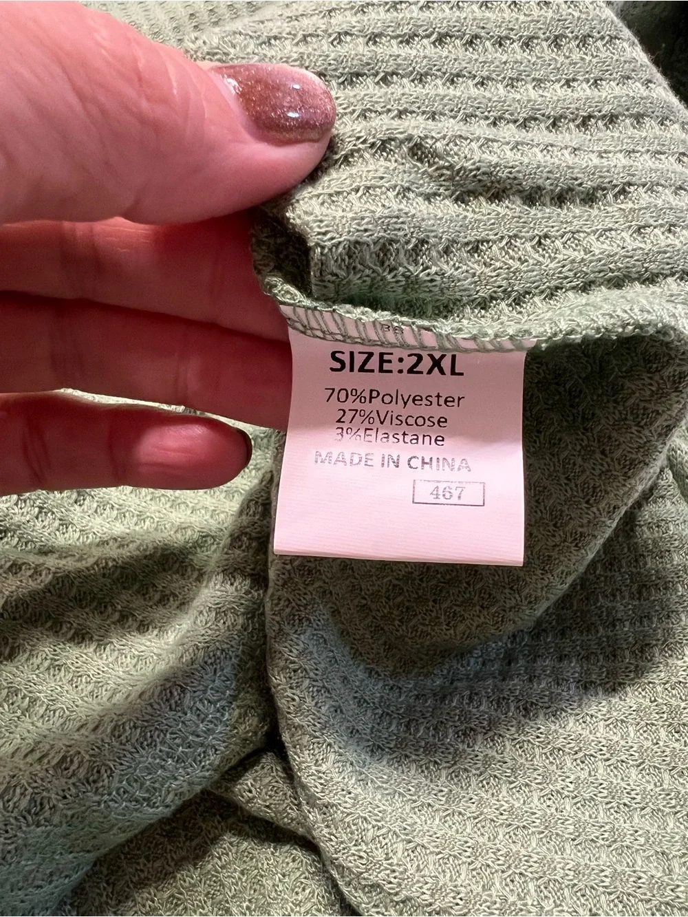 🆕 NWOT Green Waffle Knit Sleep Shirt Loungewear Top Size 2XL